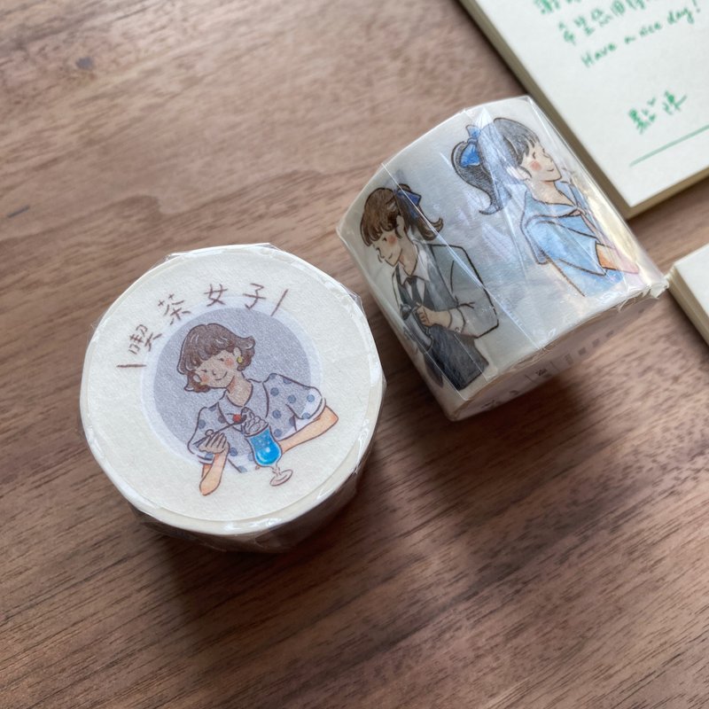 【纸胶带】吃茶女子－UV印刷/含离型纸 - 纸胶带 - 纸 