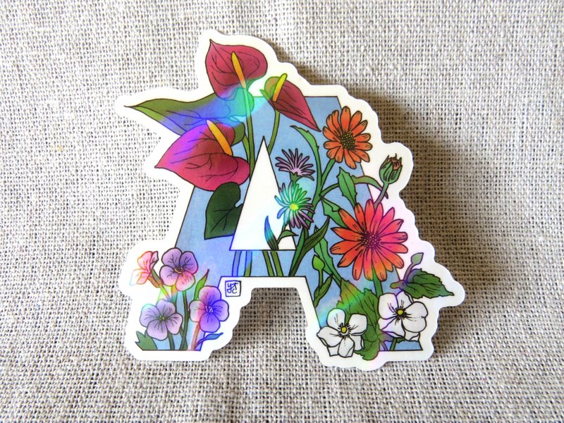 字母A - 极光花卉植物字母防水贴纸 - 贴纸 - 纸 