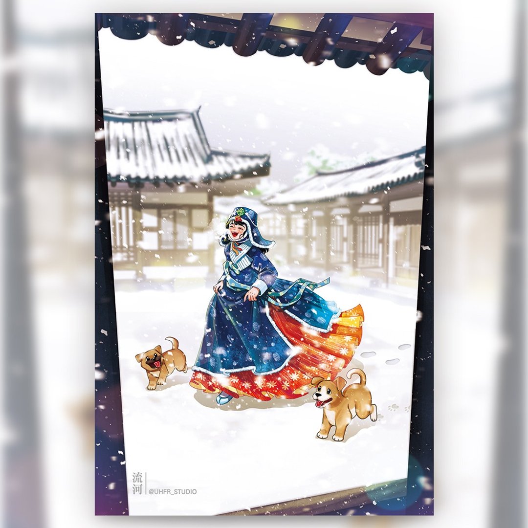 与妳共度的雪日 - 韩国女孩韩服插画明信片 (uha) - 卡片/明信片 - 纸 多色