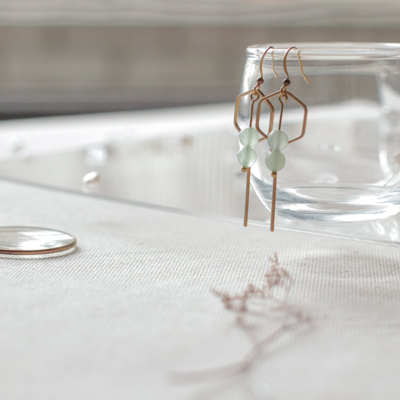 天然石几何耳环-恒星/耳针/夹式/可定制 - 耳环/耳夹 - 水晶 绿色