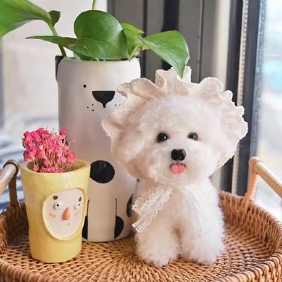 定制 逼真犬 毛孩 宠物 比熊犬 羊毛毡 娃娃 似颜绘 纪念 狗狗 /2 - 玩具 - 羊毛 多色