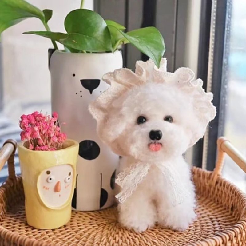 定制 逼真犬 毛孩 宠物 比熊犬 羊毛毡 娃娃 似颜绘 纪念 狗狗 /2 - 玩具 - 羊毛 多色