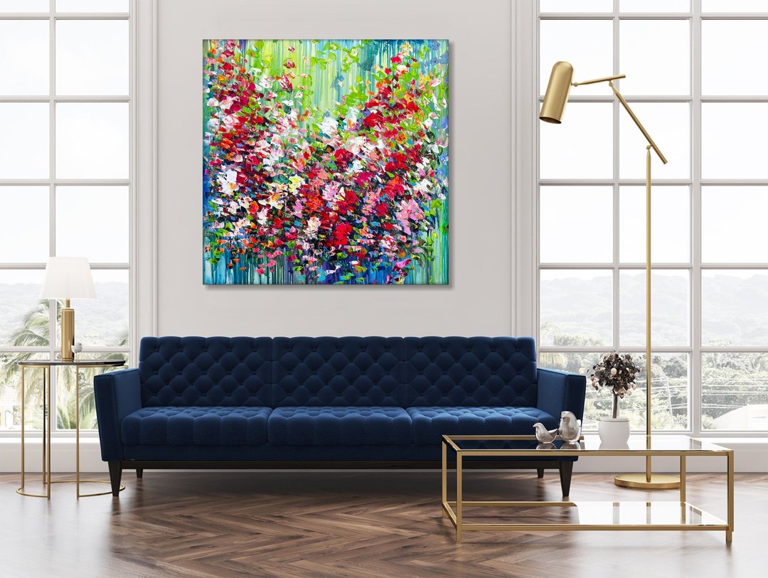 大型抽象画布艺术花卉画油画艺术品原创客厅艺术 - 墙贴/壁贴 - 压克力 多色