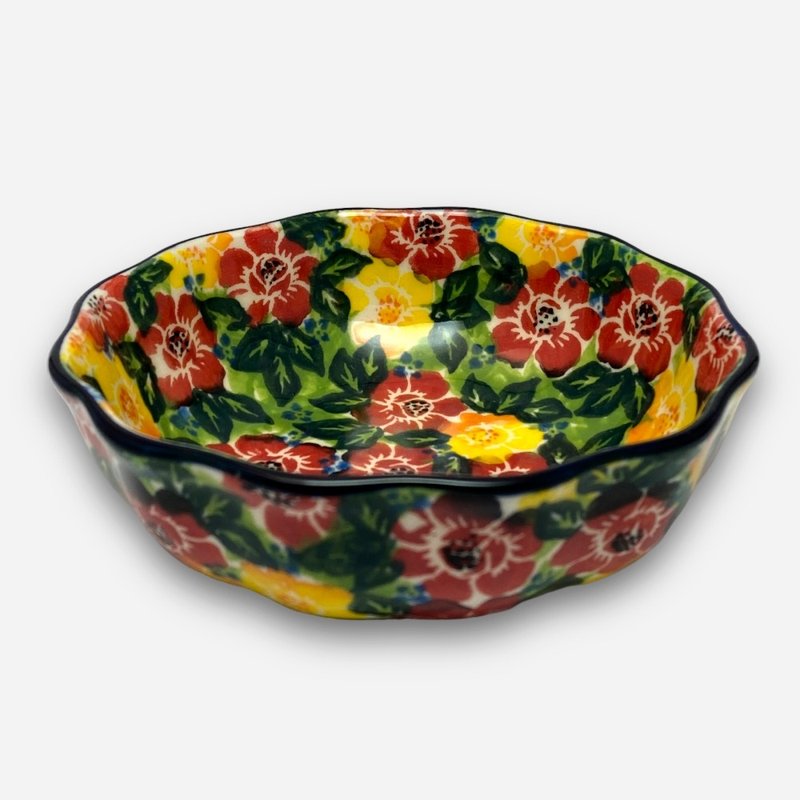 波兰手绘手工陶-波浪碗 12cm 富贵红系列 设计师款 - 盘子/餐盘/盘架 - 陶 多色