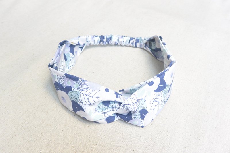 松紧发带 - 白花 - 发饰 - 棉．麻 蓝色