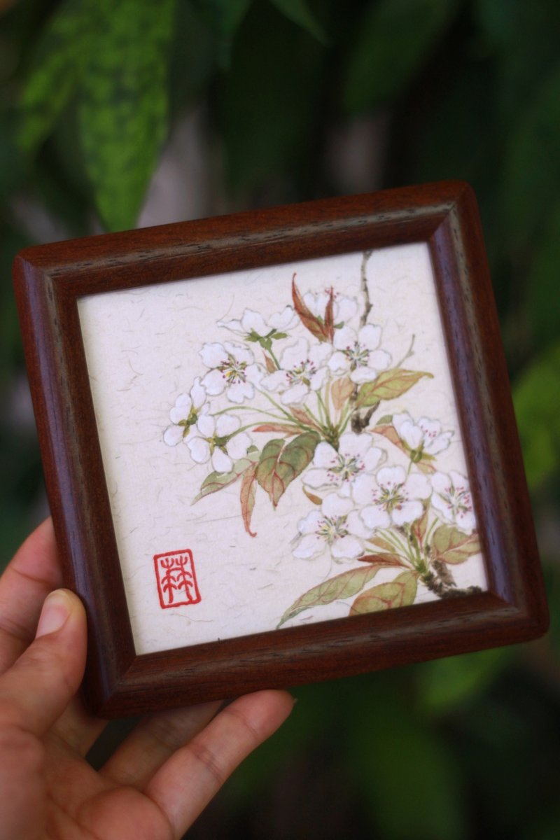 梨花没骨国画作品集 | 手绘原作孤品 | 4寸国风摆台 | 实木画框 - 画框/相框 - 纸 白色