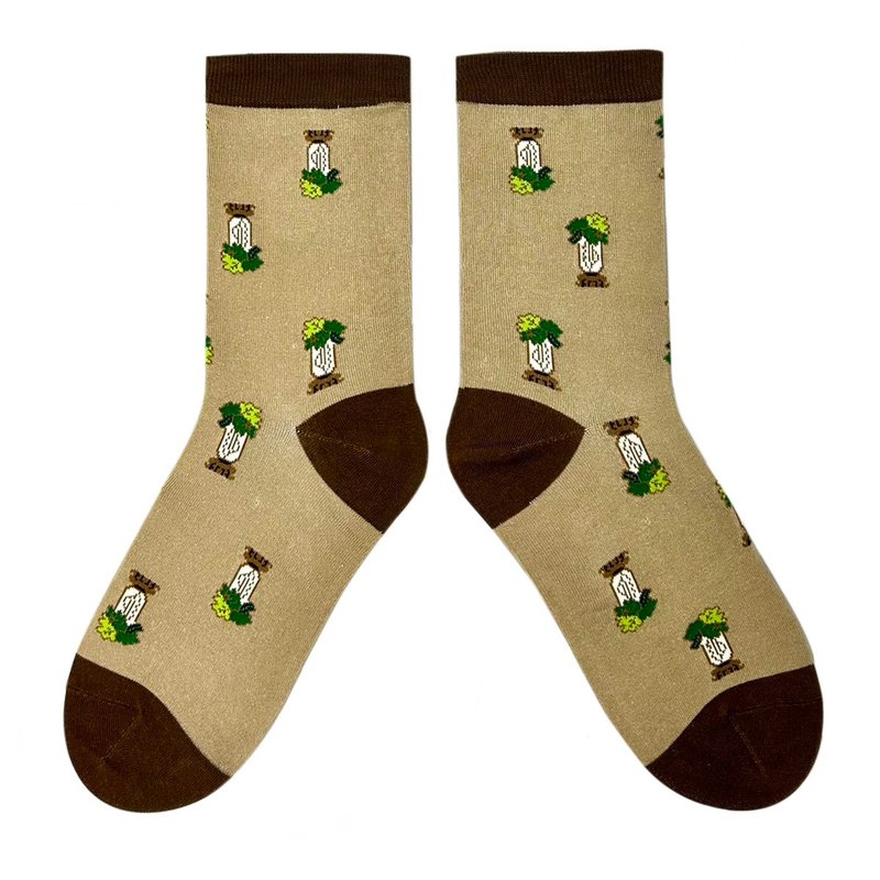 Bast Tag 翠玉白菜 - 袜子 - 棉．麻 卡其色