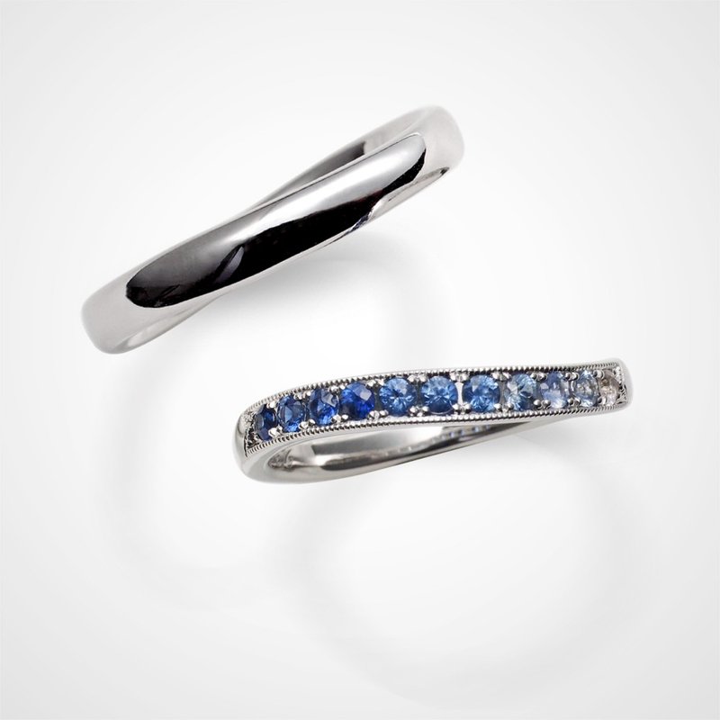 手工14K.18K金x蓝宝石【变化】渐层结婚对戒-婚戒 - 对戒 - 贵金属 多色