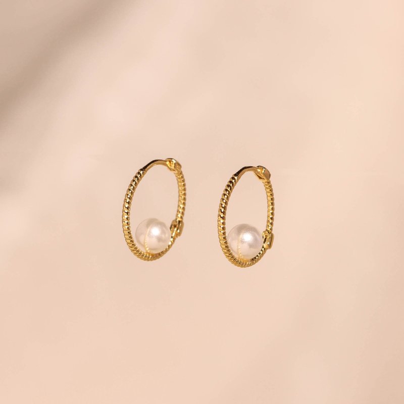 s925銀日韓風麻花設計珍珠耳環耳扣 防敏感 易扣耳環 禮物推薦 - 耳环/耳夹 - 银 金色