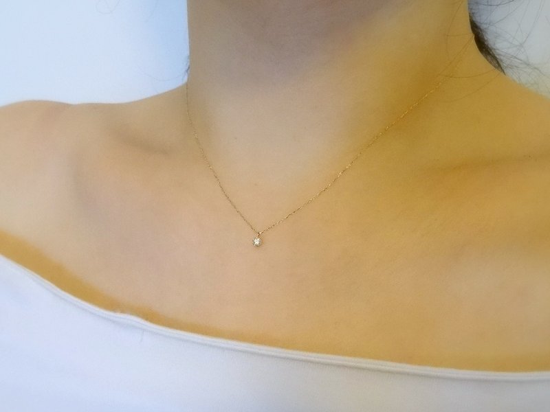 K18 Skin Jewelry ◆ 日本18K金天然钻石爪镶 0.05 ct. 极致裸感项链 (37、40 cm 可扣) ◆ Solid Gold - 项链 - 宝石 金色