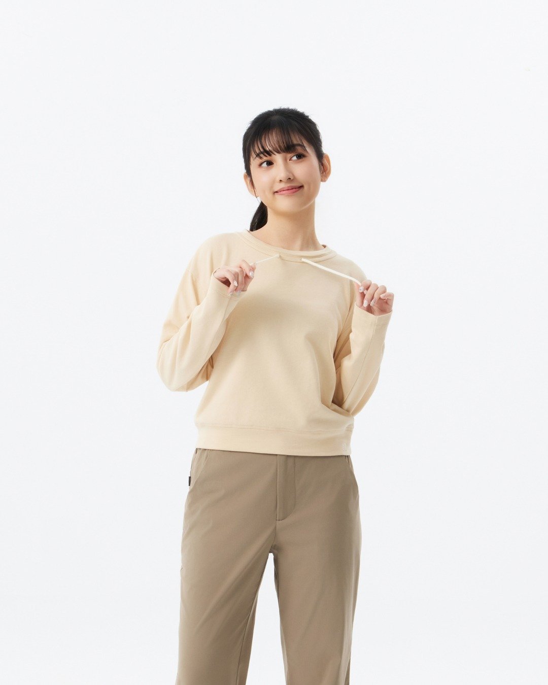 抽绳短版上衣 (奶油色) - 女装上衣 - 棉 黄色