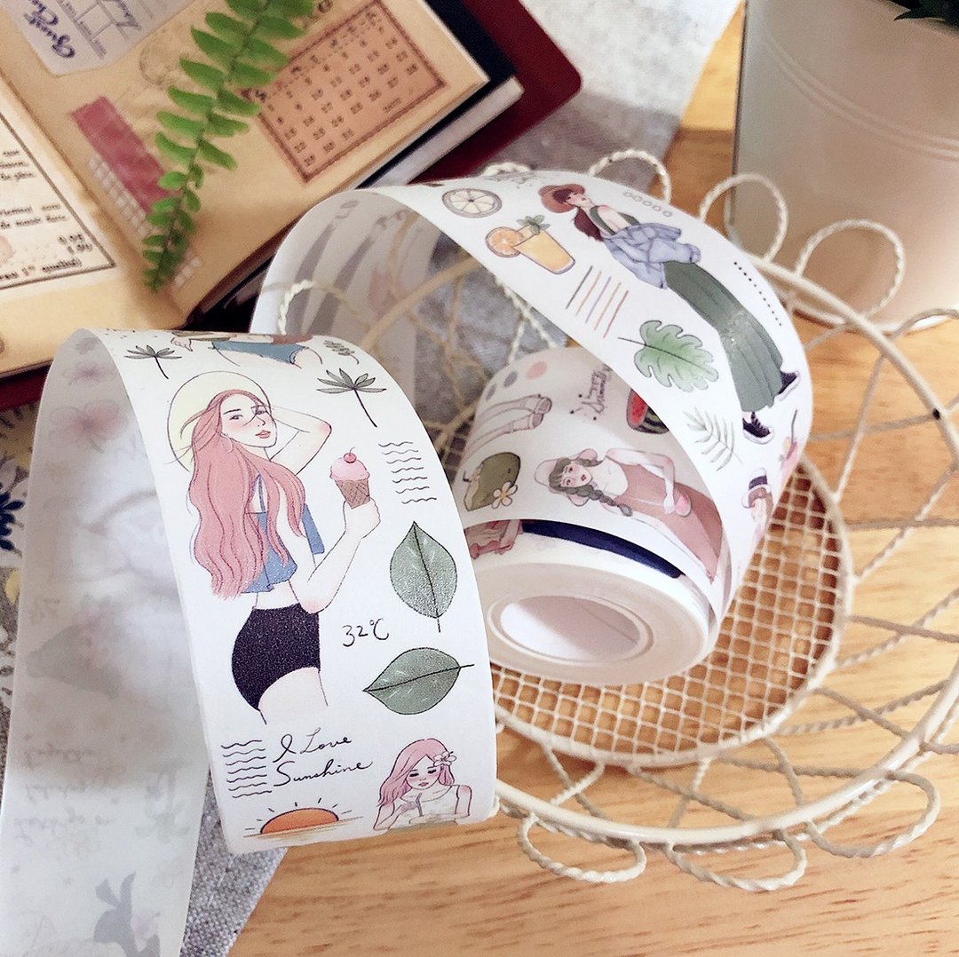 4cm 纸胶带 / 假期女孩 特殊油墨印刷 带离型 - 纸胶带 - 纸 