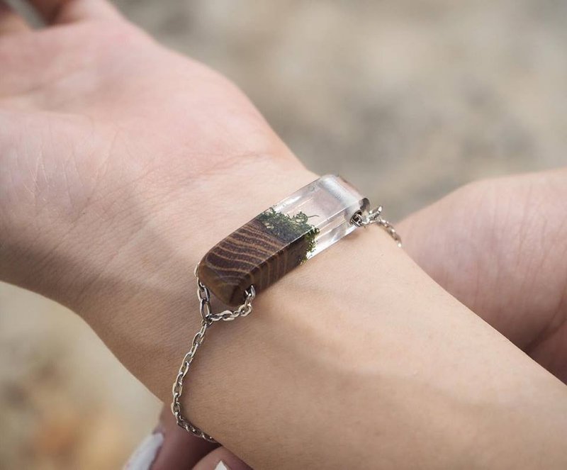 Under the sea - bracelet (from short real moss & wooden) - 手链/手环 - 木头 绿色