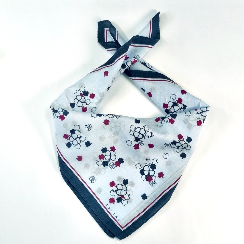 Celine Paris 复古丝巾 - 三叶草与幸运符印花 23 x 22.5 英寸 - 手帕/方巾 - 棉．麻 透明