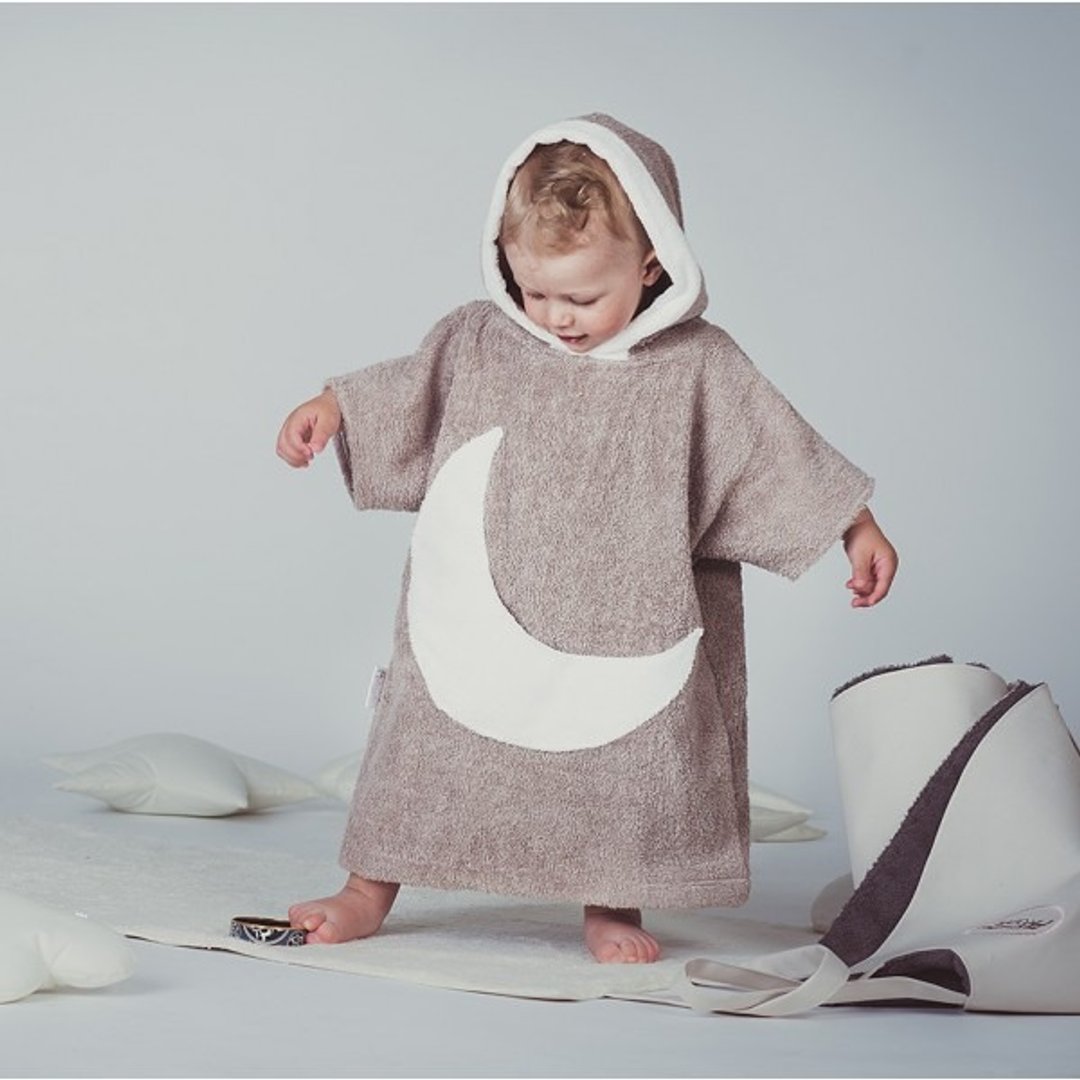 Brown bath robe with white moon pocket for kids - 其他 - 棉 咖啡色