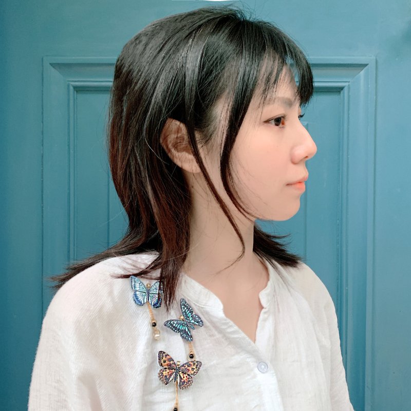 胸针 刺绣 项链 坠饰 蝴蝶 手工 组合 珍珠 情人节 - 胸针 - 绣线 多色