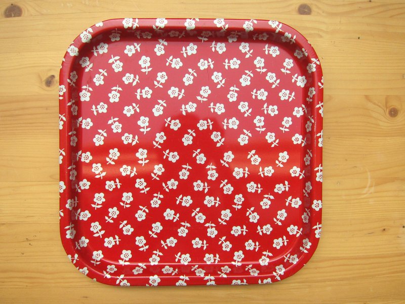 北欧杂货·芬兰70年代Berit Woelber复古小花大铁盘 - 浅碟/小碟子 - 其他金属 红色