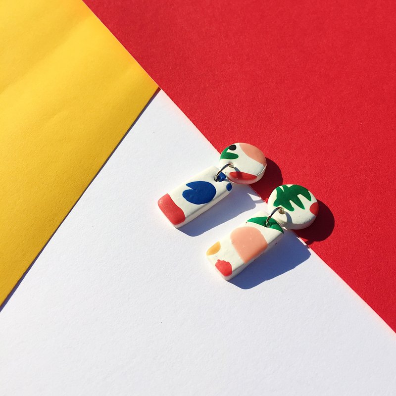 Hand made Polymer clay earrings 5 colour collection I-shape - 耳环/耳夹 - 其他材质 多色
