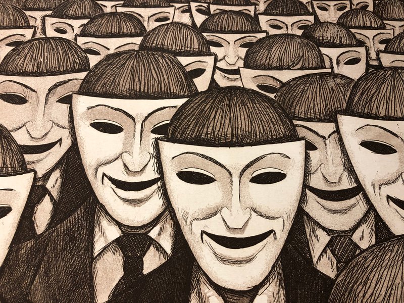 戴着面具的人，乌克兰人民艺术家 Mykola Popov 的蚀刻版画，壁画 - 海报/装饰画/版画 - 纸 