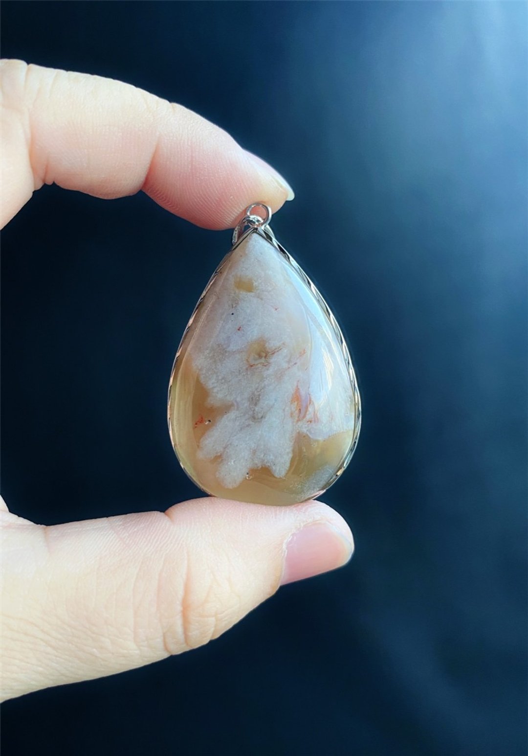 【售出】樱花玛瑙 橘黄炸花 油画风 S925银镶 天然石 水晶 礼物 - 项链 - 水晶 橘色