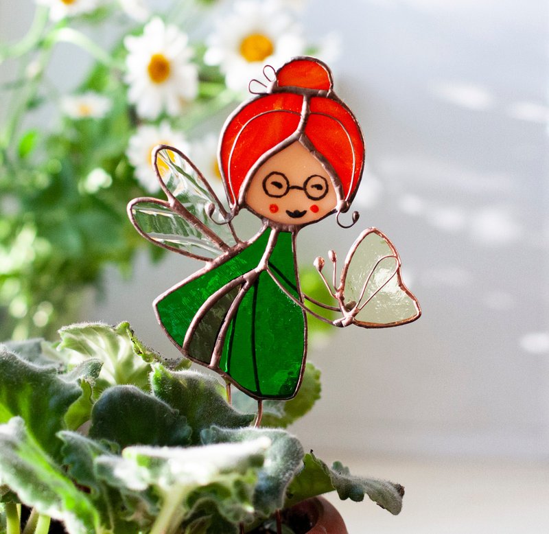 花仙子与小山丘。花盆的彩色玻璃装饰。 - 植栽/盆栽 - 玻璃 橘色