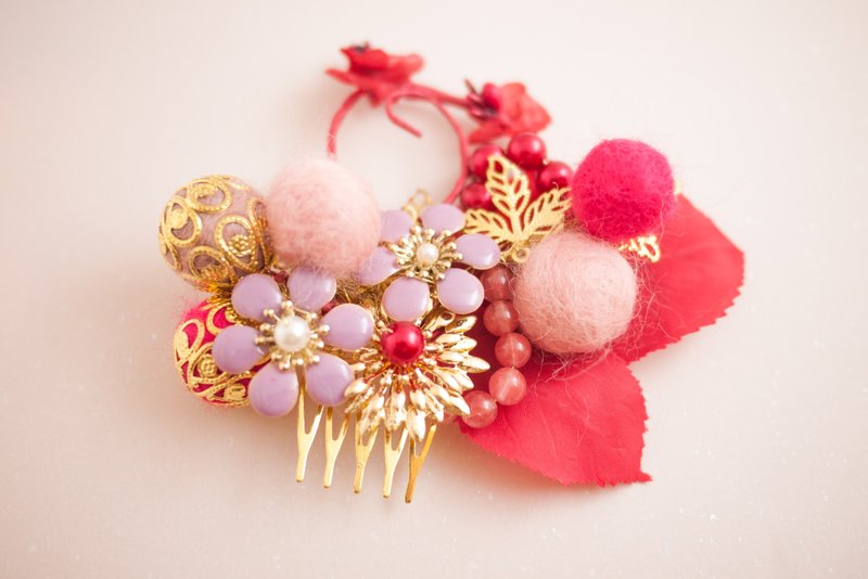 Oriental Chic - 龙鳯褂新娘头饰／髪梳发饰／中式头饰 （2017OC03） - 发饰 - 其他金属 红色