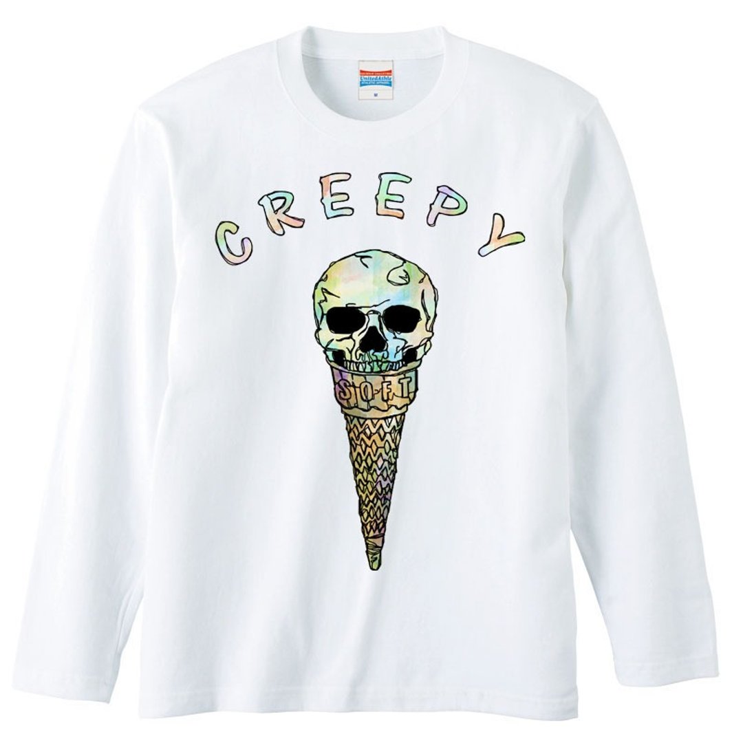 Long sleeve T-shirt / Creepy ice cream - 男装上衣/T 恤 - 棉 白色