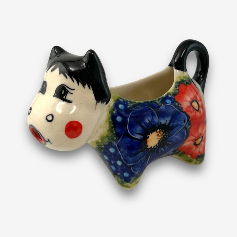 波兰手绘手工陶-牛造型奶盅 60ml 赤蓝芳华系列 - 盘子/餐盘/盘架 - 陶 蓝色