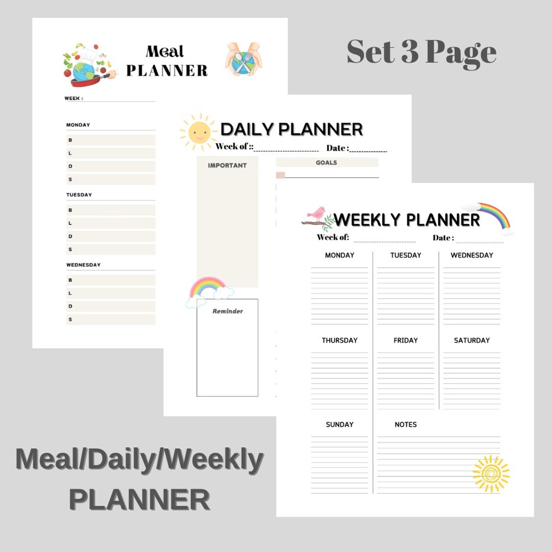 Set 3 Meal/Daily/Week Planner Printable Downloadable File PDF Print  8.5x11 inch - 其他数码商品 - 其他材质 