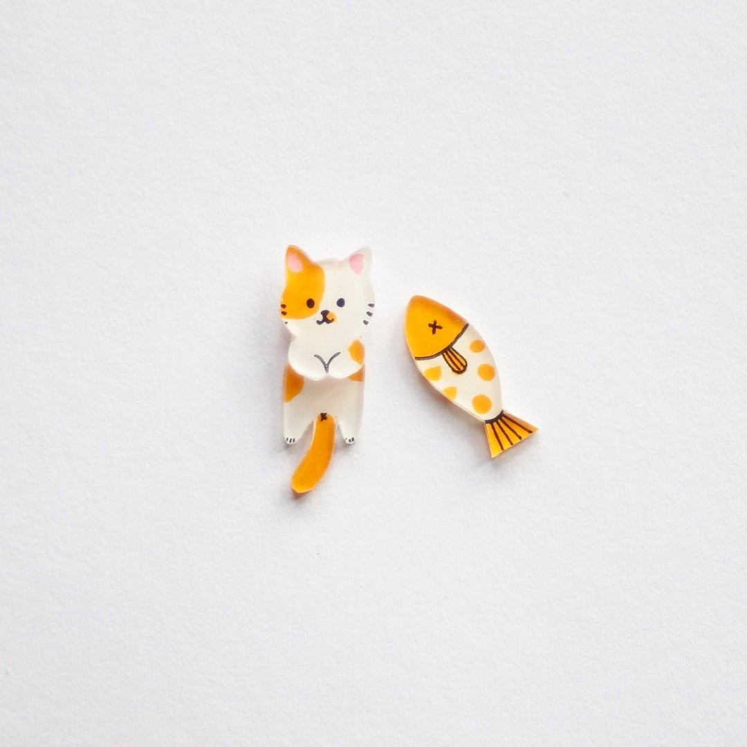 [独角森林]家养大王 短毛橘猫 耳钉/耳夹 - 耳环/耳夹 - 其他材质 