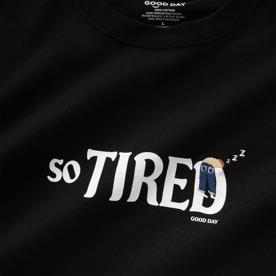 【GOOD DAY】So Tired 图案绣花 Tee - 黑色 (ZT1532) - 男装上衣/T 恤 - 棉 黑色