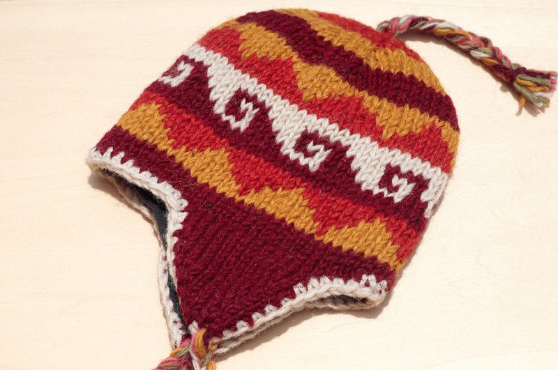 圣诞礼物 圣诞节儿童毛帽 / 针织纯羊毛保暖毛帽 / 儿童飞行毛帽 / 内刷毛帽 / 针织毛帽 / 童装护耳毛线帽 - 东欧风 夕阳海洋图腾 - 围嘴/口水巾 - 羊毛 多色