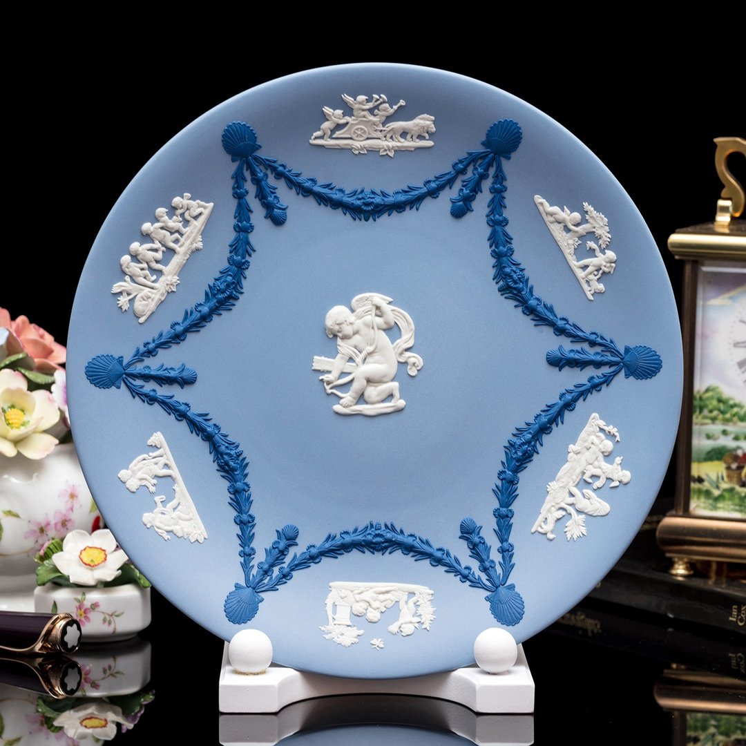 英国制 Wedgwood 爱神邱比特 碧玉浮雕三色陶瓷盘 浪漫诗篇 挂盘 - 墙贴/壁贴 - 瓷 