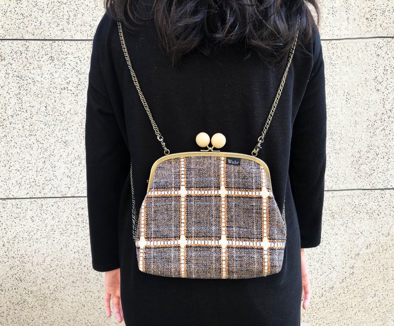 棉线串格子木珠 双口金 子母口金 后背包 肩背包 侧背包 随身包 - 侧背包/斜挎包 - 棉．麻 多色