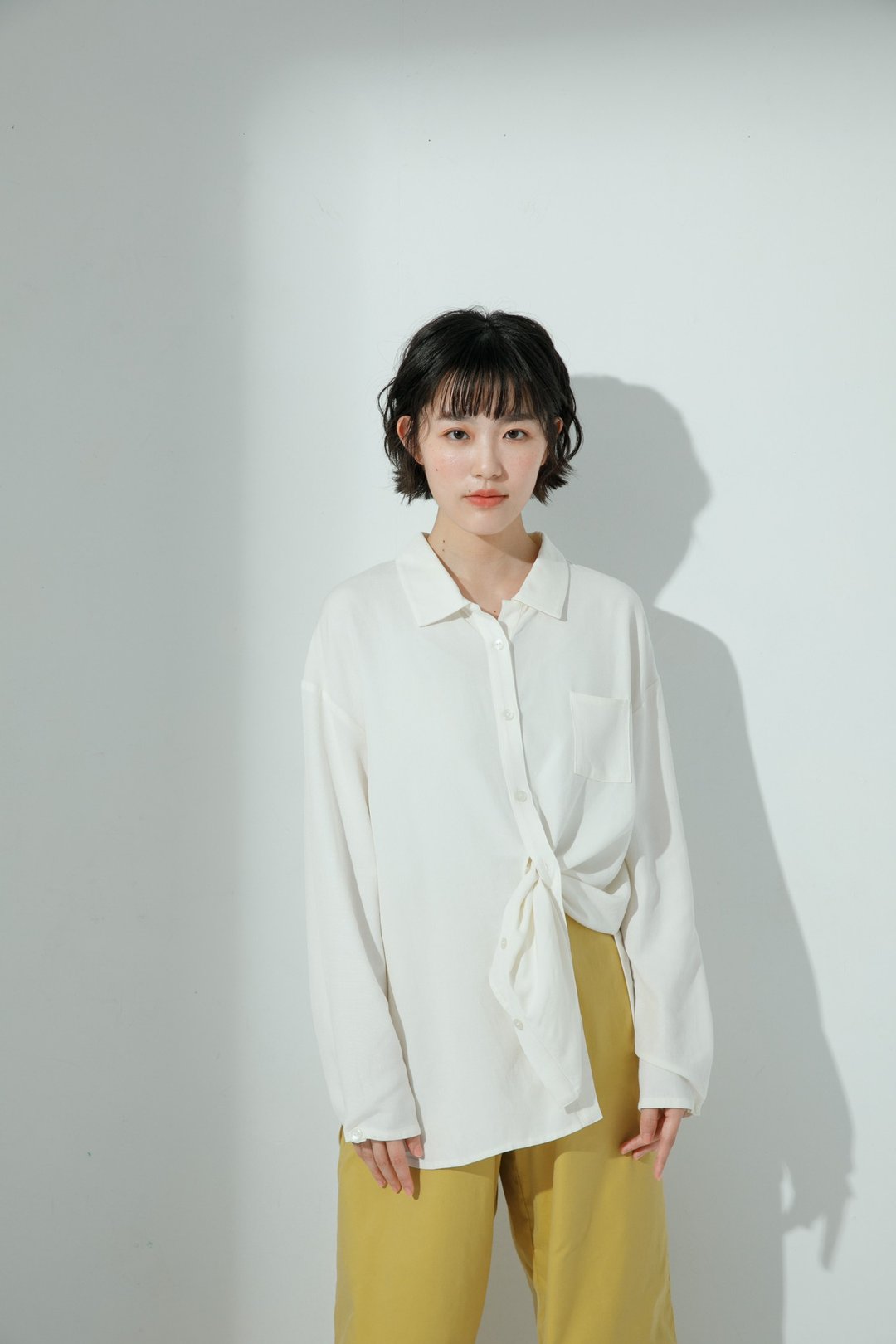 【春季时尚】2way心里小剧场设计长袖衬衫-小粥/上班衬衫/微正式 - 女装衬衫 - 其他人造纤维 白色