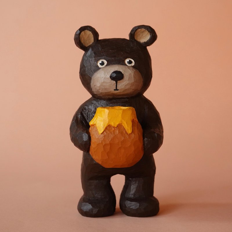 Wooden Figure Honey Bear - 玩偶/公仔 - 木头 咖啡色
