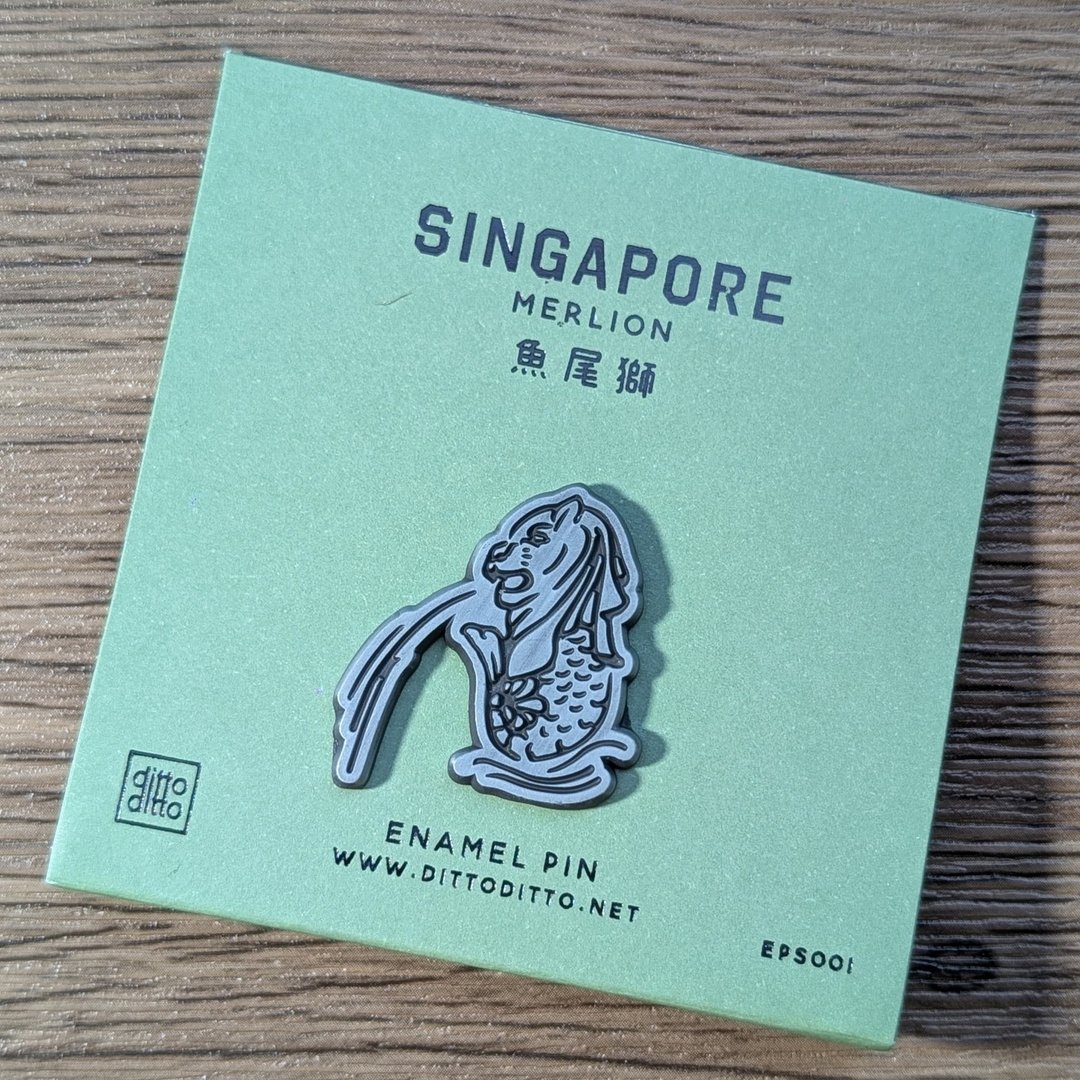 新加坡珐琅别针 - 鱼尾狮 古银 - 徽章/别针 - 其他材质 灰色