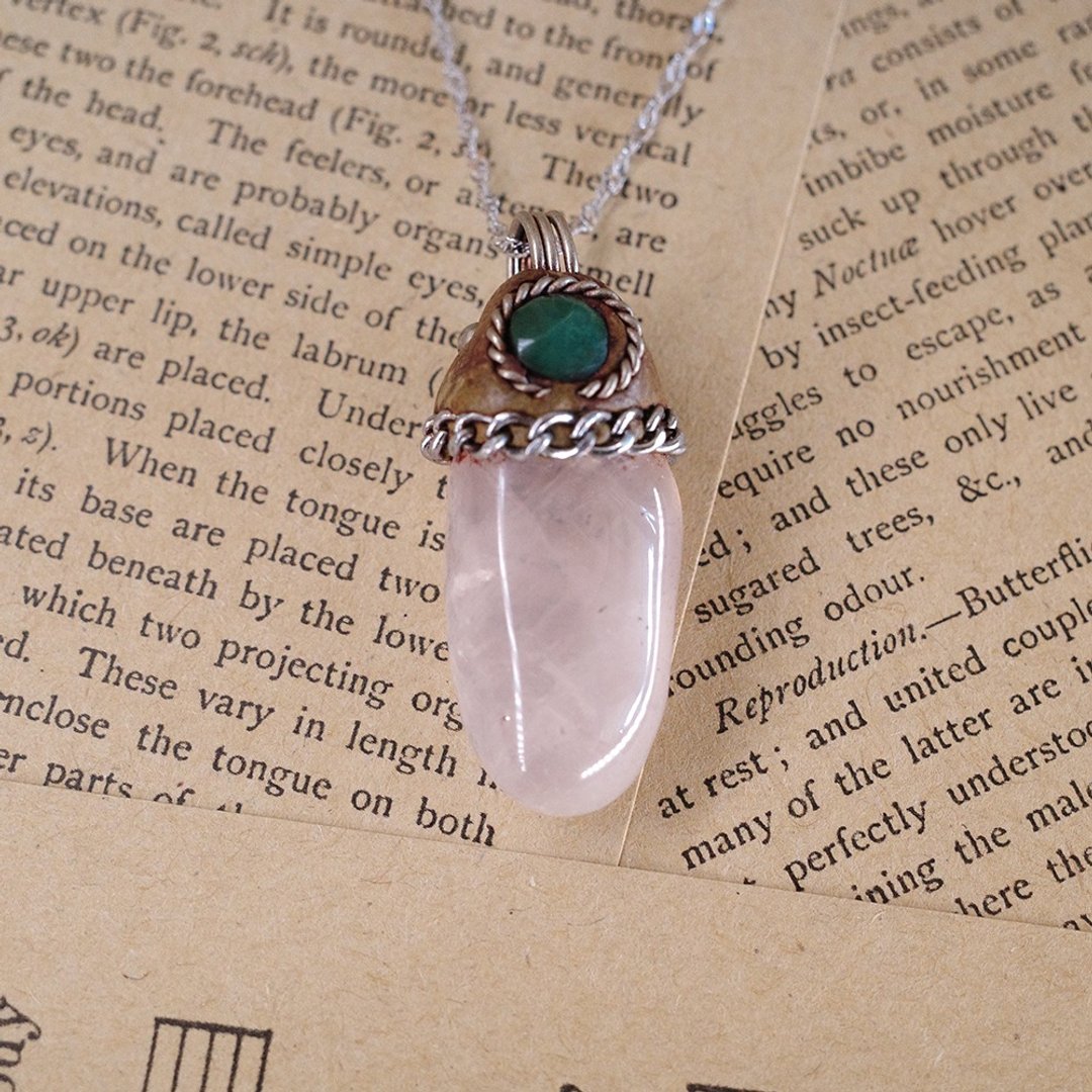 Vintage 粉水晶 意大利 S925 项链 老件 - 项链 - 宝石 粉红色