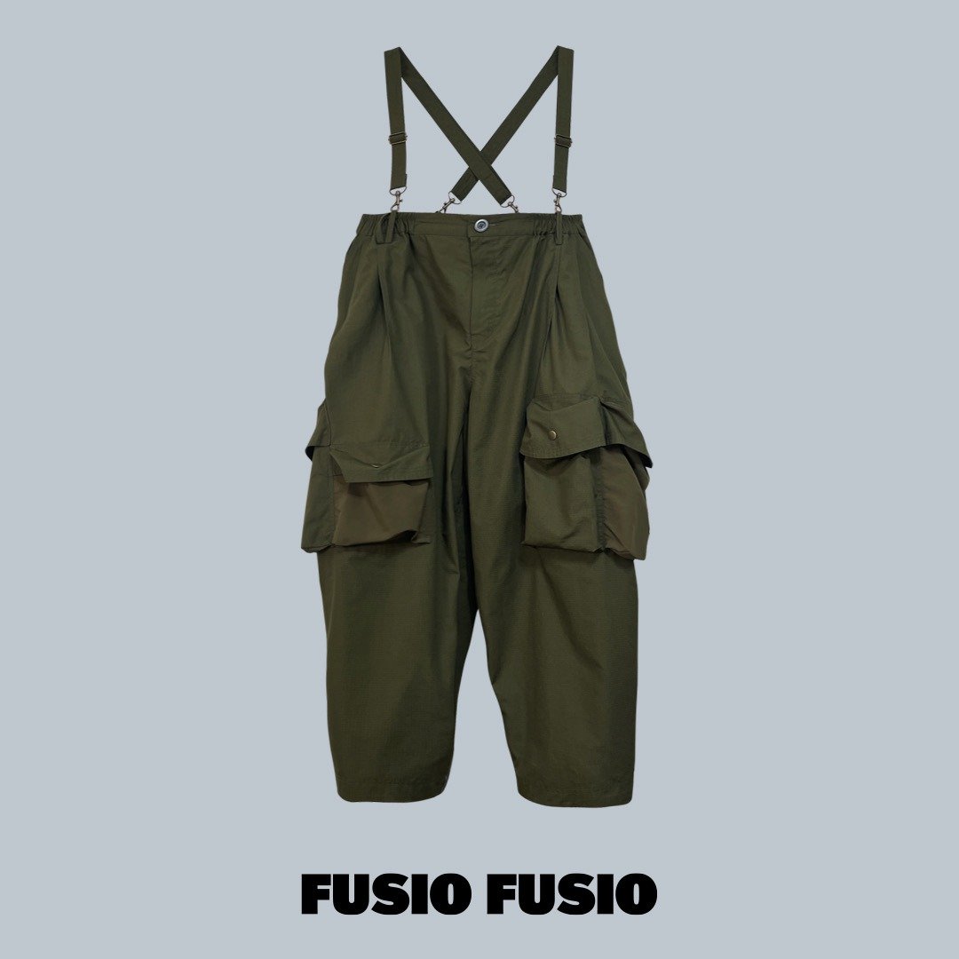 FUSIOFUSIO复古吊带多口袋工作裤墨绿 - 男士长裤 - 棉 绿色