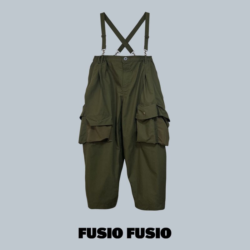 FUSIOFUSIO复古吊带多口袋工作裤墨绿 - 男士长裤 - 棉．麻 绿色