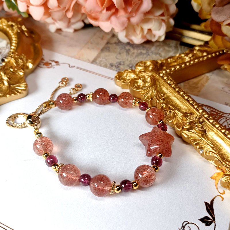 【订制款 06】 草莓晶 紫牙乌| 同人水晶 DIY设计手链 - 手链/手环 - 宝石 