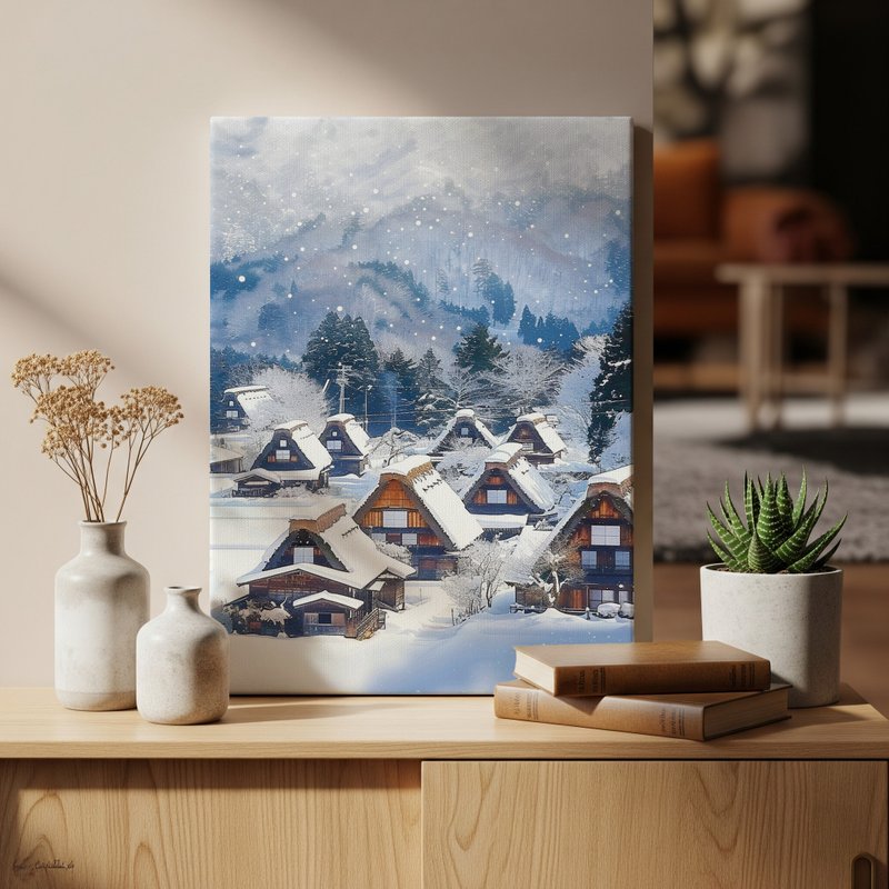 日本制帆布挂画・白川乡、岐阜・日本风景・送礼、摆设 - 墙贴/壁贴 - 棉．麻 