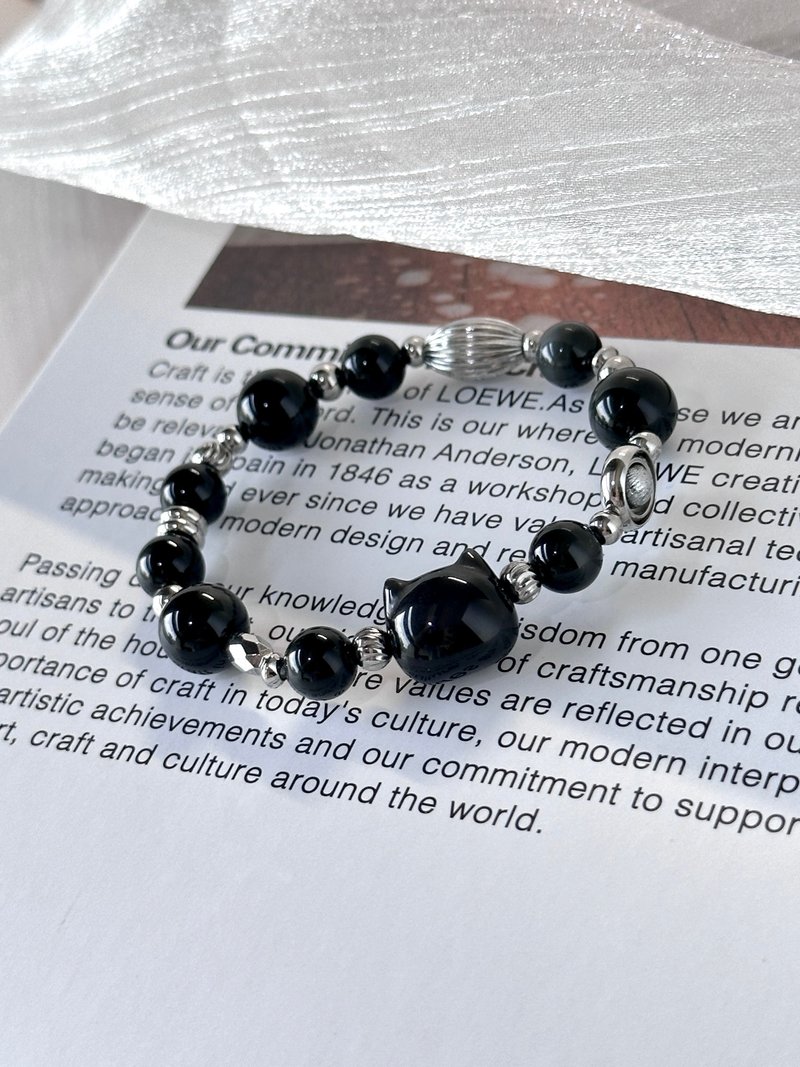 猫星人天铁设计手链 - 医疗钢/天铁/彩虹黑曜石/猫星人彩曜石 - 手链/手环 - 水晶 黑色