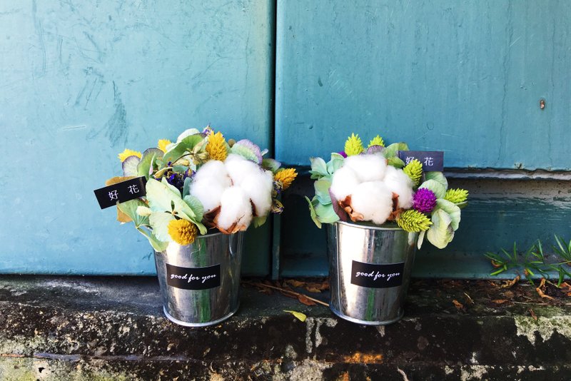 【好花】工业风铁桶花器 干燥花礼 干燥桌花 | 紫绿绣球花 居家摆饰(1入) - 植栽/盆栽 - 植物．花 