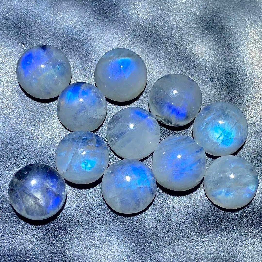 喜迎瑶 月光石 裸石 月亮石 圆形月光石 蓝月光 蓝月光石 Diy - 金工/饰品 - 水晶 蓝色