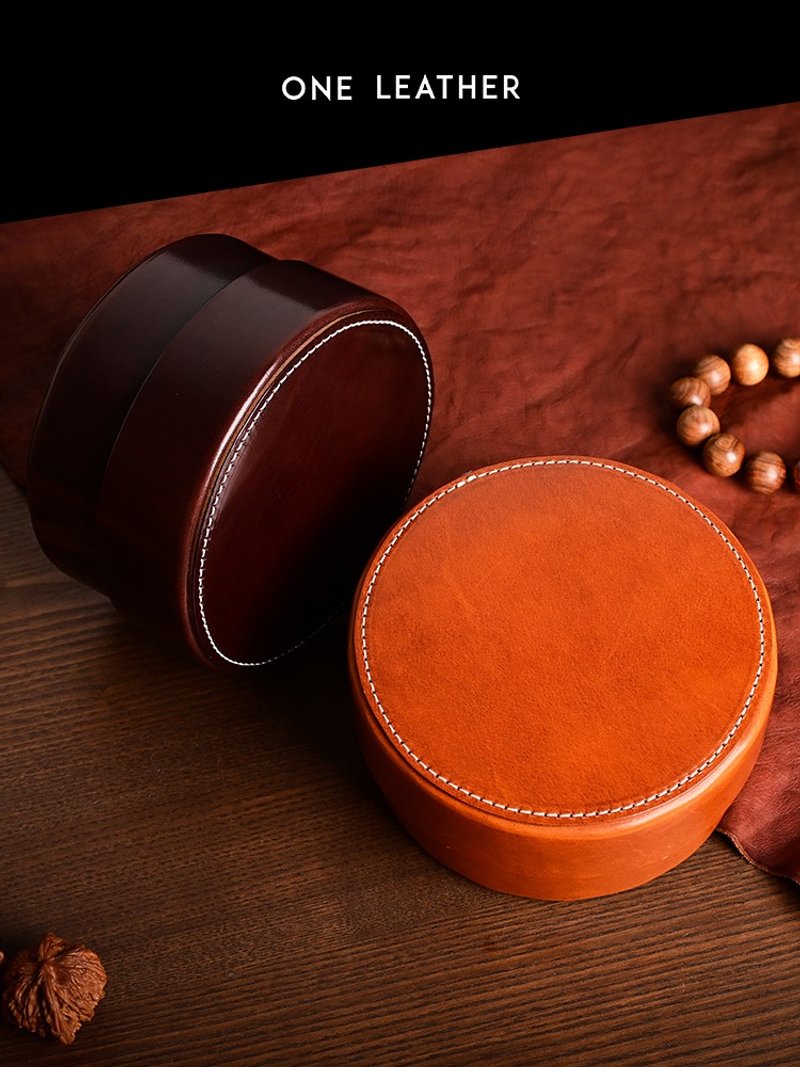 ONELEATHER 文玩收纳盒手串核桃配饰牛皮首饰收纳袋圆形大号 - 其他 - 真皮 