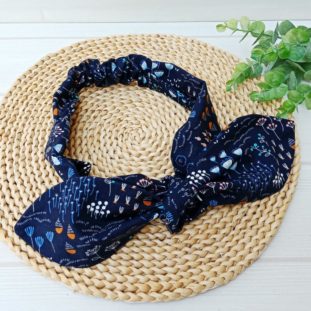 【花漾发带-蓝色水草植物】扭结发带  交叉发带 - 发带/发箍 - 亚麻 蓝色