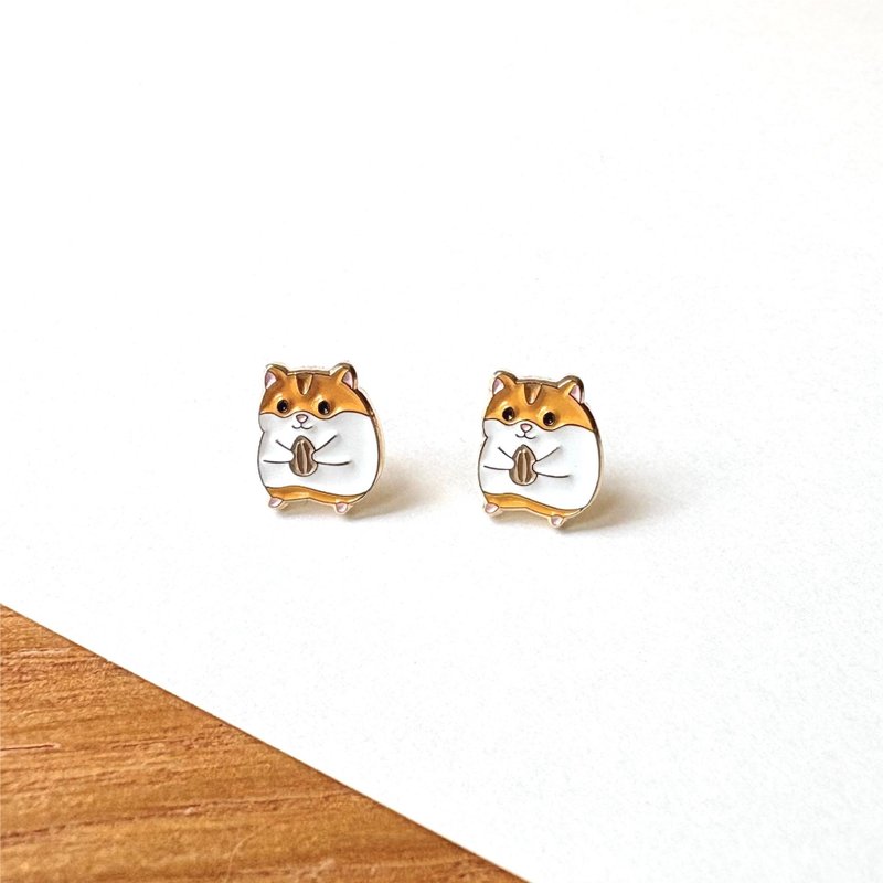 Meow love animal 系列 - 仓鼠耳环 - 耳环/耳夹 - 珐琅 咖啡色
