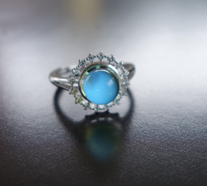 Amber 琥珀 天然墨西哥蓝珀 7mm 戒指 净水料 非二代琥珀 蓝珀 - 戒指 - 半宝石 蓝色