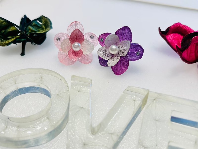 真花珠宝饰品 925纯银耳环项链 树脂滴胶定制 - 耳环/耳夹 - 树脂 粉红色